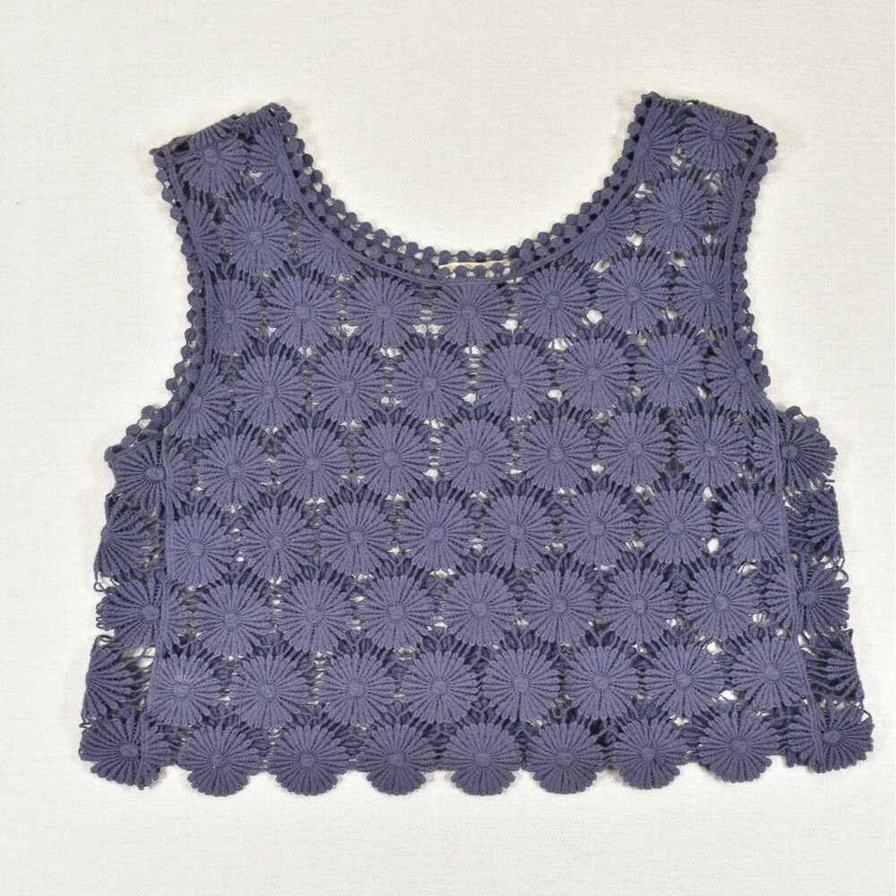 Oddi Crochet Top Womens Small Purple Floral Lace Boho Sleeveless Crop Tank